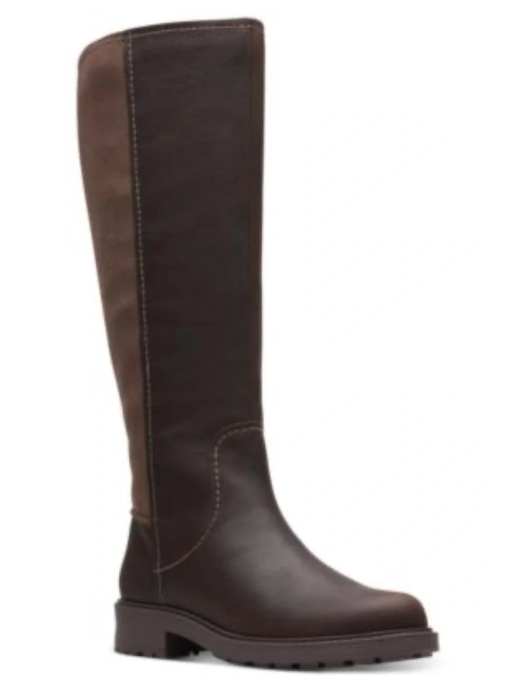 Clarks Two-Tone Dark Brown and Chestnut leather riding boot.  Opal Glow Boot